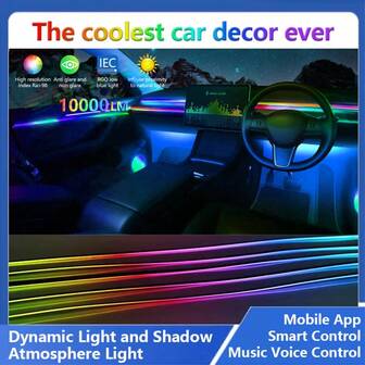 Universal 6/10/18in1 LED Acrylic Interior Hidden Streamer Ambient Lights Car RGB 256 Color Rainbow Automotive Symphony LED Lights Strip With Remote Atmosphere Lamp Kit