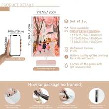 1 pieza Pintura de pared de bruja rosa de Halloween, Pintura de tres niñas pidiendo dulces, arte de pared raro y lindo, imprimible de otoño para habitación de niñas (Marco opcional)