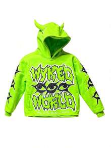 Y2K Gothic Harajuku Street Hip Hop Hoodie For Men Devil Horn Hooded Sweatshirt Punk Goth Aesthetic Grunge Pullover - Green - View 5
