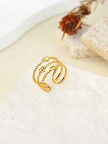 1 PC Multilayer Heart Rings For Women Stainless Steel Gold Color Geometric Ring 2025 New Party Wedding Couple Jewelry Gift