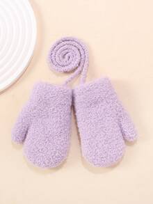 1 Pasang Sarung Tangan Bayi Warna Polos Tebal Bahan Fleece Hangat Musim Dingin Anti-Beku dengan Tali Pengikat untuk Bayi Laki-laki dan Perempuan - 1Pair - View 14