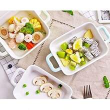 Foraineam Juego de 6 utensilios para hornear platos de soufflé de porcelana blanca ramekins 61/4 x 43/4 pulgadas rectangulares para hornear con asas dobles - Blanco - Ver 4