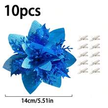 10pcs/20pcs/1pc Shiny Double Layer Poinsettia Artificial Christmas Flowers With Clips, Suitable For Christmas, New Year, Wedding Party, Wreath, Staircase, Window, Fireplace, Christmas Tree Decoration, Poinsettia Christmas Tree Ornaments, Christmas Decorations, Glitter Artificial Poinsettia, DIY Wreath, Home Decor, Wedding Party, Christmas Gift Decoration, Christmas Ornaments, Holiday Party Decor, Christmas Room Decor - Blue - View 10
