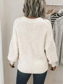 Open-Knit Lantern Sleeve Sweater For Women - Fall & Winter Soft Skin-Friendly Oversized Casual Versatile Gentle-Style Top | Mock-Neck Breathable Slim-Fit Pullover; Soft Skin-Friendly Pullover, Mock-Neck Oversized Casual Top, Gentle-Style Versatile Breathable Sweater - 杏色 - 查看 4