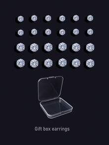 48pcs Geometric Round Square Cubic Zirconia Shiny Stud Earrings, Simple Punk Hip-Hop Style, Gift Box Packing, Suitable For Party, Festival, Date, Gift And Daily Wear