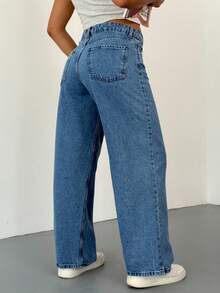 Mavi Yüksek Bel Wide Leg Jeans Pantolon - Mint Blue - View 3