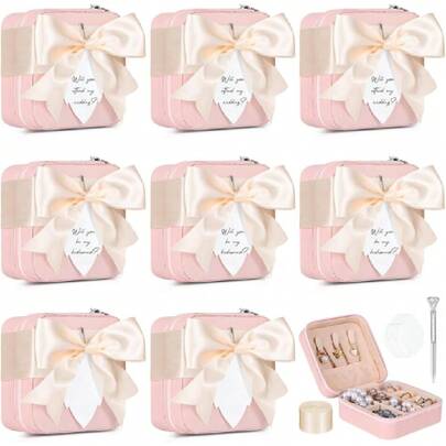 8 Pcs Bridesmaid Proposal Jewelry Box Bridesmaids Proposal Gift Boxes Jewelry Travel Case With 8 Message Cards, 8 Pins,Women Bridesmaids Wedding Gifts Earring Ring Accessories Storage Organizer(Pink),21967297