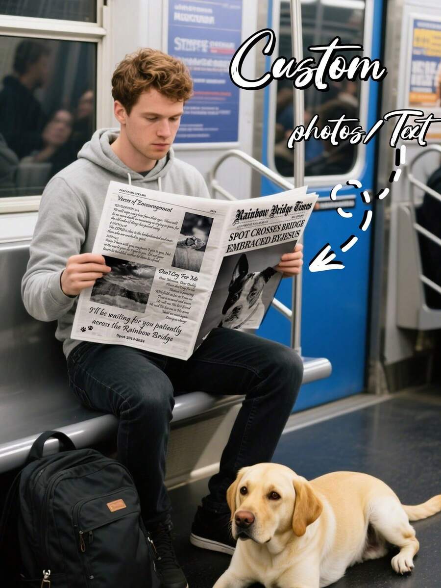 1/2 Custom Pet Memorial Announcement - Customizable Photo & Text, Pet Themed Newspaper, Unique Pet Memorial Reveal, Modern Stylish Design, Rainbow Bridge, Farewell Pet, Pet Heaven,Diy - Multicolor - View 1