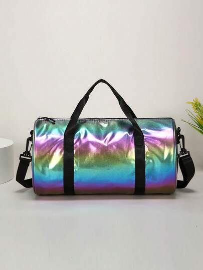 1pc Iridescent Shiny Large Capacity Travel Bag, Casual Sports Gym Bag, Handheld & Shoulder Strap, Suitable For Daily Use (Medium Size)