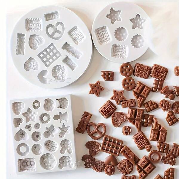 1/3 Confezioni di Set di Stampi in Silicone per Biscotti e Cioccolato, Strumenti Fai-da-Te per Realizzare Gioielli in Miniatura, Ciondoli a Forma di Biscotto, Produzione di Candele Aromatiche, Decorazioni per Scarpe, Forme Rettangolari, Forniture per l'Arte