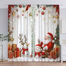 2 piezas Cortinas decorativas de Navidad con estampado 2D, cortinas con diseño de Papá Noel y muñeco de nieve, cortinas con tema navideño adecuadas para sala de estar, dormitorio, cocina, decoración del hogar - Multicolor - Ver 10
