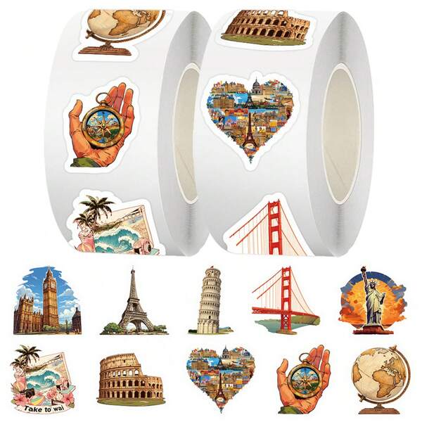 500 ملصق معالم سياحية، ملصقات DIY مناسبة للأجهزة المحمولة والحواسيب والهواتف والزجاجات والأكواب والأجهزة الإلكترونية والهدايا وديكور الغرف والمنزل والمرايا والفن والديكور الخاص بالأعياد والمناسبات كالميلاد والكريسماس