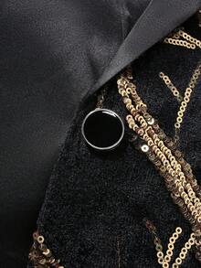 Men's Vine Sequin Suit Jacket, Formal Wear For Banquet, Performance, Nightclub Party Tuxedo Blazer - Gold - View 5