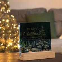 Panneau acrylique de renne de Noël bleu d'hiver, décoration de bureau Wonderland gelé - Joyeuses fêtes et bonne année, décorations de Noël bleu givré pour la maison, centre de table élégant