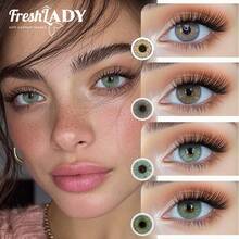 FRESH LADY Freshlady 1 paire de lentilles de contact colorées, 14,0-14,20 mm, utilisation annuelle ou 6 mois, lentilles de maquillage créatives pour les yeux, couleur vive de printemps, maquillage beauté des yeux vert/gris, pour le travail, l'école, le port quotidien, les fêtes, cadeau pour les amis - 0 - Voir 3