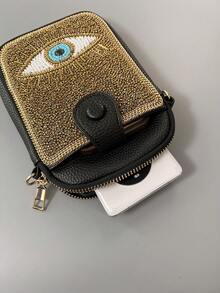 波西米亚神秘之眼串珠手机袋，多层收纳手机、口红、钥匙，方便取用，优质 PU 皮革，可调节肩带/斜挎，适合度假和购物 - 銅色 - 查看 4