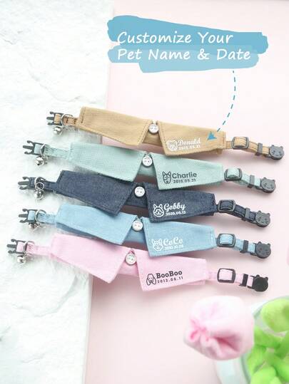 1pc Personalized Name Birthday Pet Shirt Collar Custom Small Cat & Small Dog ShirtCollar Breakaway With Bell Suitable For Small Animals Customize Removable Shirt Collars Dog Formal Collar, Dog & Cat Wedding Collar Adjustable Safety The Best Gift For Your Pet Dog Mom Gift