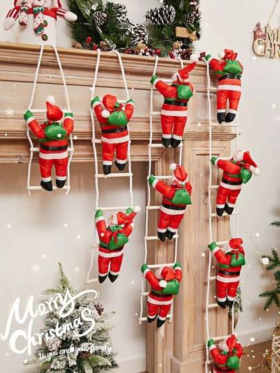 1pc Climbing Santa Claus On Rope Ladder Christmas Tree Hanging Ornament Outdoor Hanging Decorations Party Home Wall Window Decor,Santa Claus Climbing On Rope Ladder Christmas Ornament For Christmas Tree Party Home Door Wall Decoration,Christmas Decoration,Room Decor,Christmas Decorations For Home
