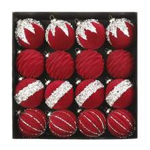 16Pcs Christmas Ball Ornaments Set Flocking Balls Tree Hanging Decor For Home Holiday Party - 紅色 - 查看 1
