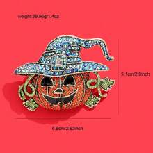 1 pieza Broche decorativo de mujer con sombrero de bruja de cristal y cara de calabaza, regalo de Halloween