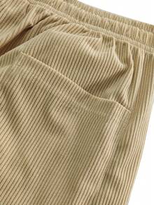 Plus Size Men's Corduroy Straight Leg Retro Pants, Drawstring Elastic Waist, Suitable For Casual, Sports, Hiking Wear, Spring/Autumn - Khaki - View 9