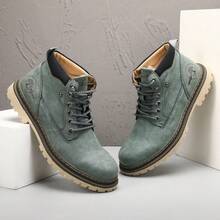 Men's Leather Chukka Boots | Lace-Up Ankle Boots For Men | Casual Comfort Boots - màu xanh lá - Xem 4