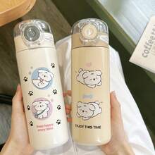 1 pezzo Tazza con cannuccia con simpatico cucciolo cartoni animati, portatile in acciaio inossidabile per uso scolastico