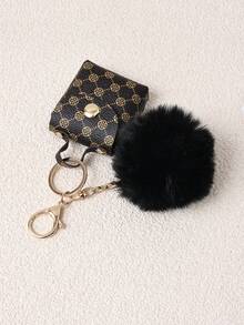 时尚百搭包袋挂饰、迷你耳塞袋、女士手提包挂饰、蓬松绒球迷你包钥匙扣 - 咖啡 - 查看 6