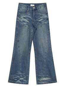 Pantalones vaqueros de las mujeres de diseño vintage sentido empalme micro bengala, versátil cintura baja chica caliente pantalones de arrastre delgado - Azul - Ver 6