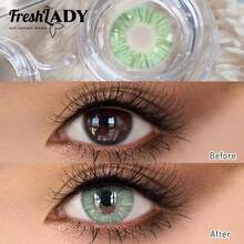 FRESH LADY Freshlady 1 paire de lentilles de contact colorées, 14,0-14,20 mm, utilisation annuelle ou 6 mois, lentilles de maquillage créatives pour les yeux, couleur vive de printemps, maquillage beauté des yeux vert/gris, pour le travail, l'école, le port quotidien, les fêtes, cadeau pour les amis - 0 - Voir 9