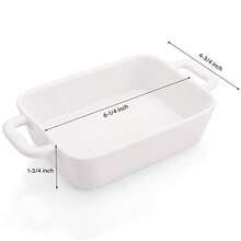 Foraineam Juego de 6 utensilios para hornear platos de soufflé de porcelana blanca ramekins 61/4 x 43/4 pulgadas rectangulares para hornear con asas dobles - Blanco - Ver 2