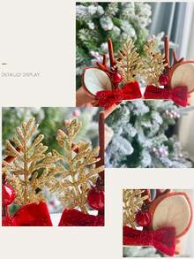 Christmas Hair Clips For Women, Cute Reindeer Antler Hair Clips With Faux Fur, Adorable Hair Accessories For Christmas Decoration, Birthday Gifts, Holiday Gifts, Plastic Holiday Themed Hair Clips Suitable For All Ages, Charming Cartoon Style, Perfect For Christmas, New Year And Thanksgiving Gifts - Multicolor - View 7