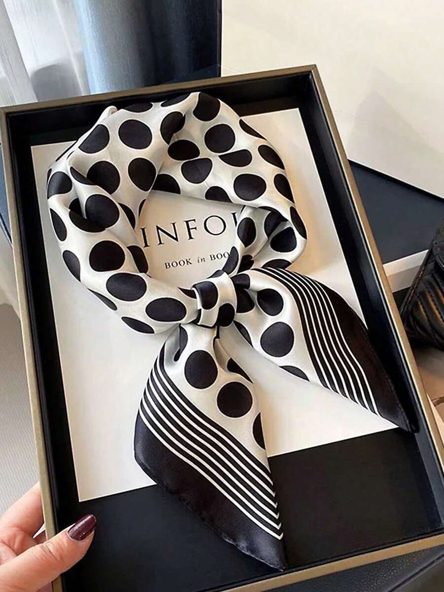 1pc Luxury Brand Leopard Print Bandana Square Scarf Women's Imitation Silk Scarf Casual Versatile Decoration Small Neck Scarf - màu đen - Xem 1