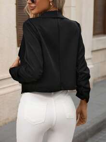 Women's Long-Sleeved Solid Color Front-Opening Short Casual Fashion Suit Jacket Autumn And Winter