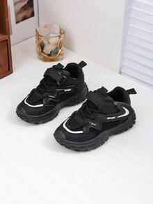6-18 Years Old Unisex Kids Casual Stylish Black Sports Shoes, Boys Outdoor Running Hiking Non-Slip Durable Sneakers, Girls Soft Bottom Comfortable Lightweight Casual Shoes For Daily Life And School, Unisex Classic Black & White Platform Chunky Sneakers