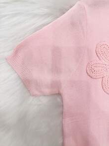 Bin Hang - Blusa feminina de manga curta em malha bordada com losangos