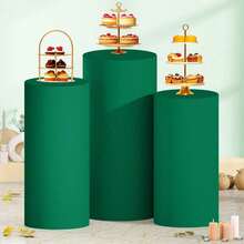 Cylinder Covers Set Of 3 Spandex Cylinder Pedestal Stand Covers Red Cylinder Cover Round Pedestal Cylinder Covers Multicolor Pedestal Cover For Wedding Party Ceremony DecorationKF - 綠色 - 查看 5
