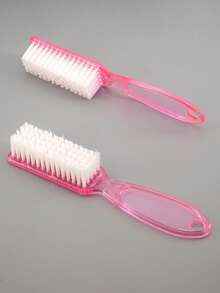 2Pcs Pink Nail Art Brush Long Handle Brush Square Head Multifunctional Nail Brush Dust Brush Manicure Dust Cleaning Tool - Pink - View 4