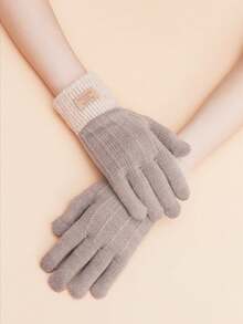 1双黑色全指针织触屏手套，保暖内衬，适合寒冷天气骑行和滑雪