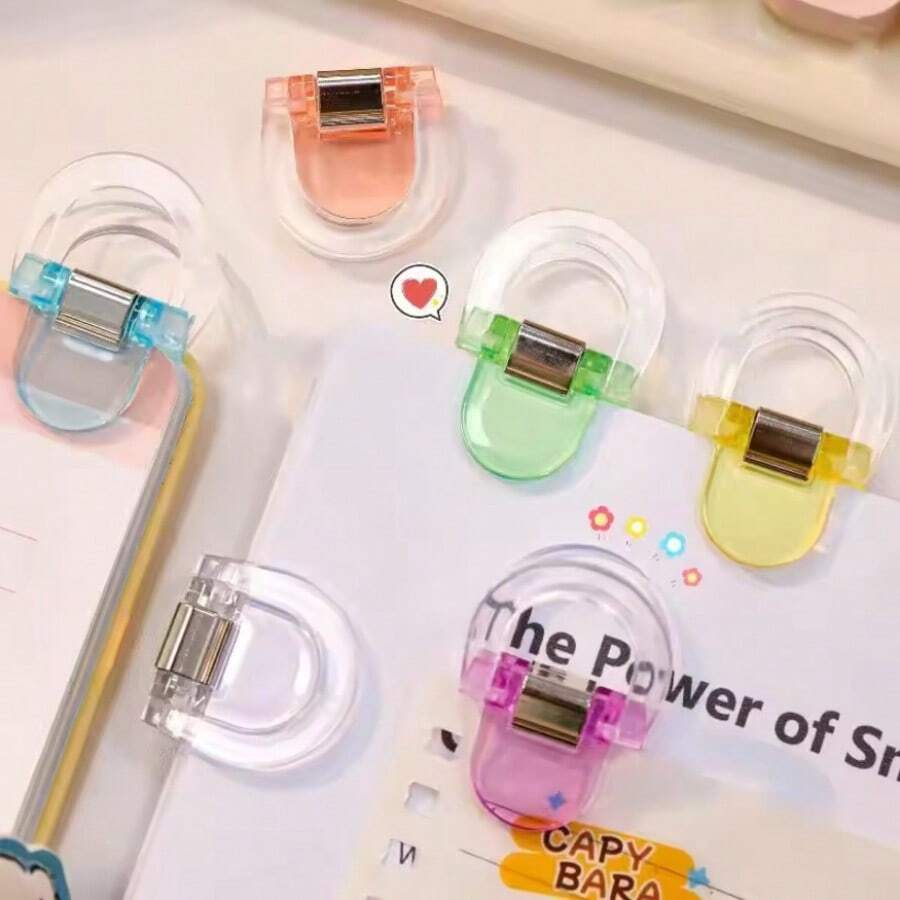 6pcs Colorful Multipurpose Clips, Student Essential Paper Binder Clips, Seamless Photo Clips, Planner Decoration Memo Clips, Transparent Mini Multifunctional Clips, Office School Supplies, Document Storage Sealing Folders, Handbook Clips, Can Stand Or Hang