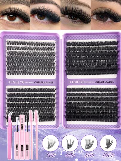 560pcs D Curl Lash Clusters Kit Fluffy Lash Extension Kit Thick 10D+20D+30D+40D 30D+40D+50D+60D 50D+60D+80D+100D Cluster Eyelash Extensions With Bond And Seal Lash Applicator Mixed Styles Individual Lashes Kitlash Clusters Kit,Lashes,Eyelashes,Fake Lashes