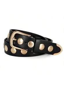 Women's Versatile Studded Punk Style Belt, PU Leather Polka Dot Street Style Waist Belt, Suitable For Spring, Summer, Autumn And Winter Summer, School Fall, Autumn, Halloween