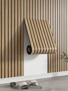 3D Wood Grain Stripe Wallpaper Roll - 118.1" X 15.7", Easy To Cut And Stick, Textured Surface, Perfect For Bedroom, Living Room, Ceiling, TV Background Wall Decor, Wood Wall Decor Wall Decal Wallpaper