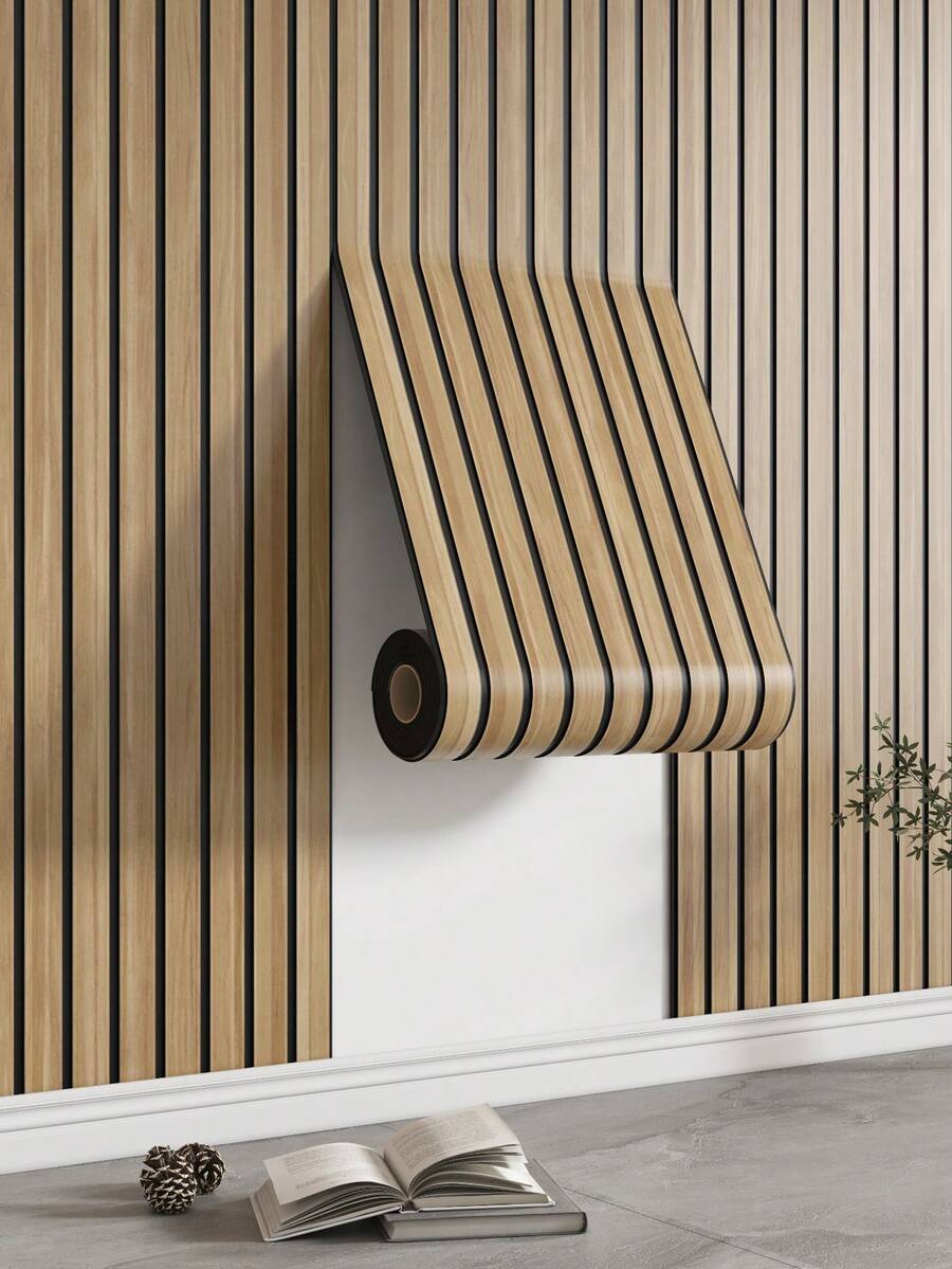 3D Wood Grain Stripe Wallpaper Roll - 118.1" X 15.7", Easy To Cut And Stick, Textured Surface, Perfect For Bedroom, Living Room, Ceiling, TV Background Wall Decor, Wood Wall Decor Wall Decal Wallpaper