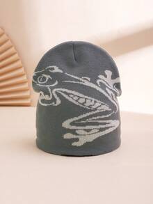 1pc Men's Dual-Tone Jacquard Frog Pattern Knit Beanie Hat, Warm & Fashionable For Casual, Commute, Couple Outings In Autumn Winter Clothing - Jacquard Frog - View 15