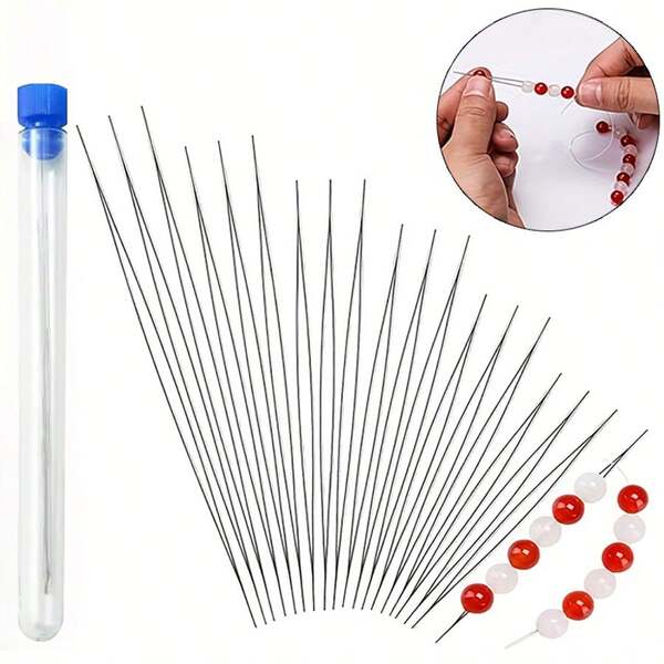 5pcs Jewelry Beading Needle Set - 5 Sizes Of Open Needles & Twisted Beading Needles, With Storage Tube, Convenient DIY Tool For Beading, Bracelet, Necklace & Handmade Jewelry Making | Ideal Handcraft Gift Set For Christmas, Valentine's Day, Mother's Day And Birthday