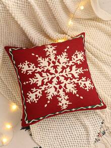 1 pieza/2 piezas Funda de cojín decorativa navideña, Jacquard de lino con copos de nieve y dorado, Decoración de sala de estar rústica de invierno, Regalo navideño