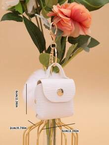 时尚百搭包包挂饰、迷你耳机袋、女士手提包挂饰、毛绒绒迷你包包挂饰钥匙扣 - 白色 - 查看 6