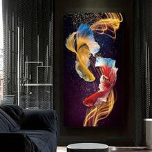 1 Pc Canvas Painting,Abstract Mallow Canvas Painting Wall Art Fish Poster And Print Living Room Decoration Cuadros Carp Picture , Wooden Framed Art,High Quality ,Thickness 2. 25cm/1inch Wall Art Prints Poster Direct Hanging Decor For Home Gifts,Living Room, Bathroom, Bedroom, Kitchen,Bar,Office - 黑色 - 查看 4