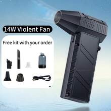 Mini Turbo Jet Fan, Air Blower 130000RPM Turbo Fan, 3 Gear Adjustable Electric Air Duster, Wind Speed 52m/S Brushless Motor Handheld Duct, Car High-Performance Cyclone Turbo, Air Cushion Inflation, Blow Dry Pets, Barbecue Hair Dryer Tools - 黑色 - 查看 10